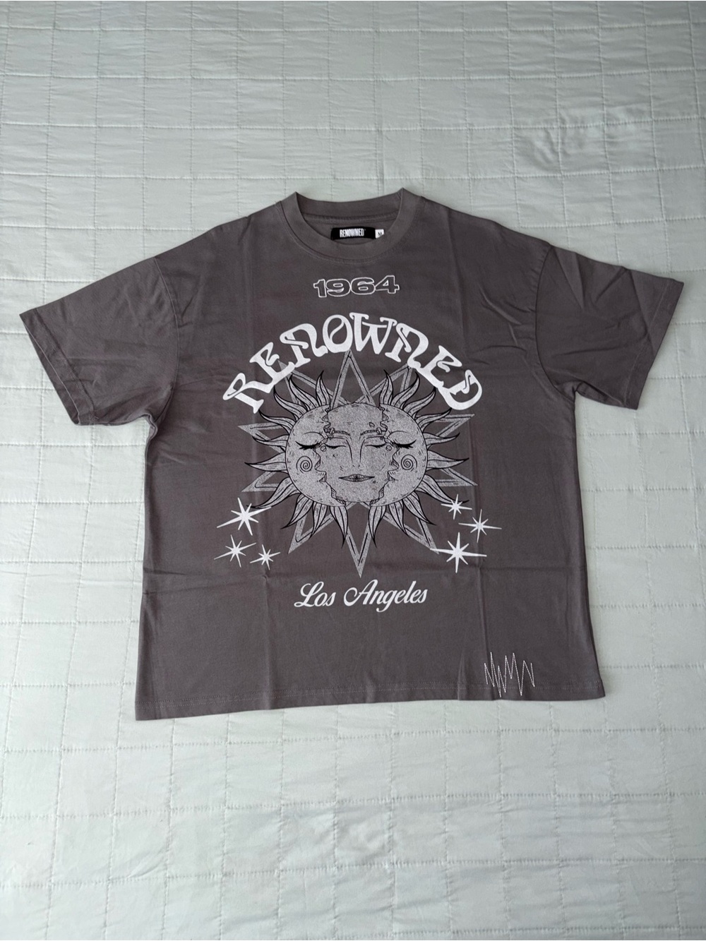 RENOWNED LA Astrology & The Sun Tee Grey Size Medium Oversized Cropped Fit